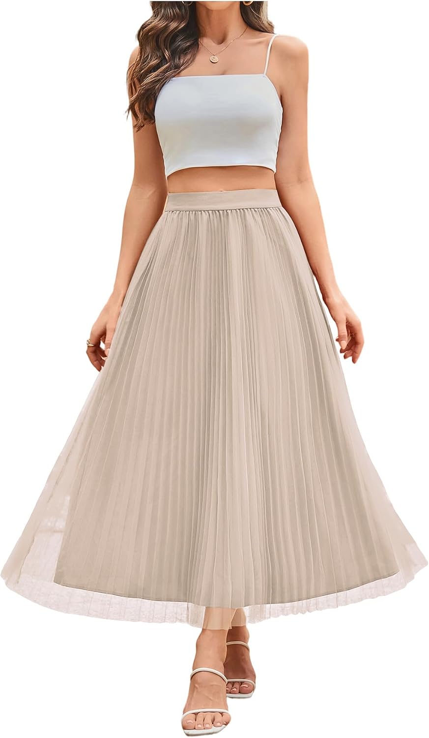 SHENHE Women's Tulle Skirt Mesh Layered A Line High Waist Flowy Long Skirt