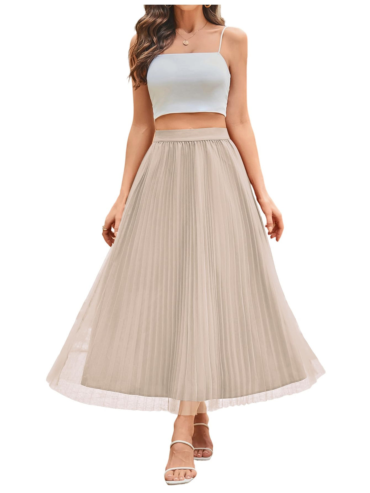 SHENHE Women's Tulle Skirt Mesh Layered A Line High Waist Flowy Long Skirt