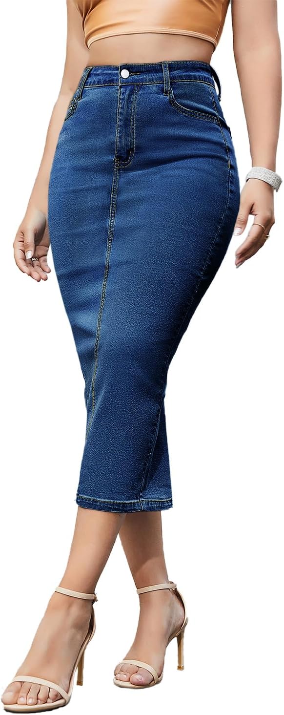 Women's Long Jean Skirts Stretch Denim Midi Skirts Bodycon A Line Dress