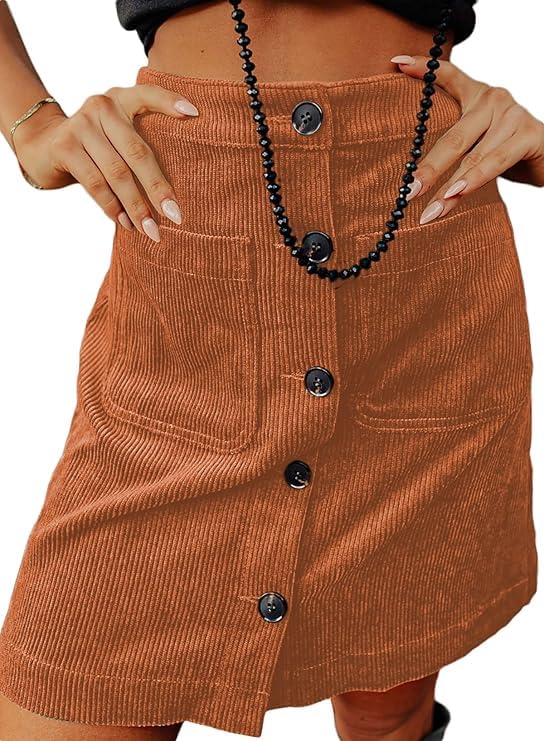 Happy Sailed Womens Corduroy Skirts Fall Winter High Waisted Button Down A-line Short Mini Skirt with Pockets