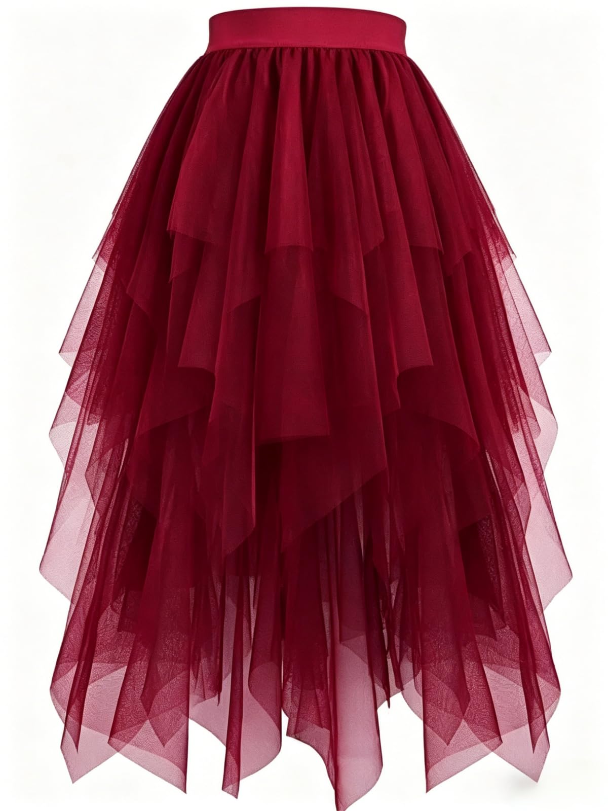 Women's Tulle Skirt High Low Layered A-Line Midi Fairy Skirt - Midi Length Irregular Tutu Skirt for Party 80s Outfit