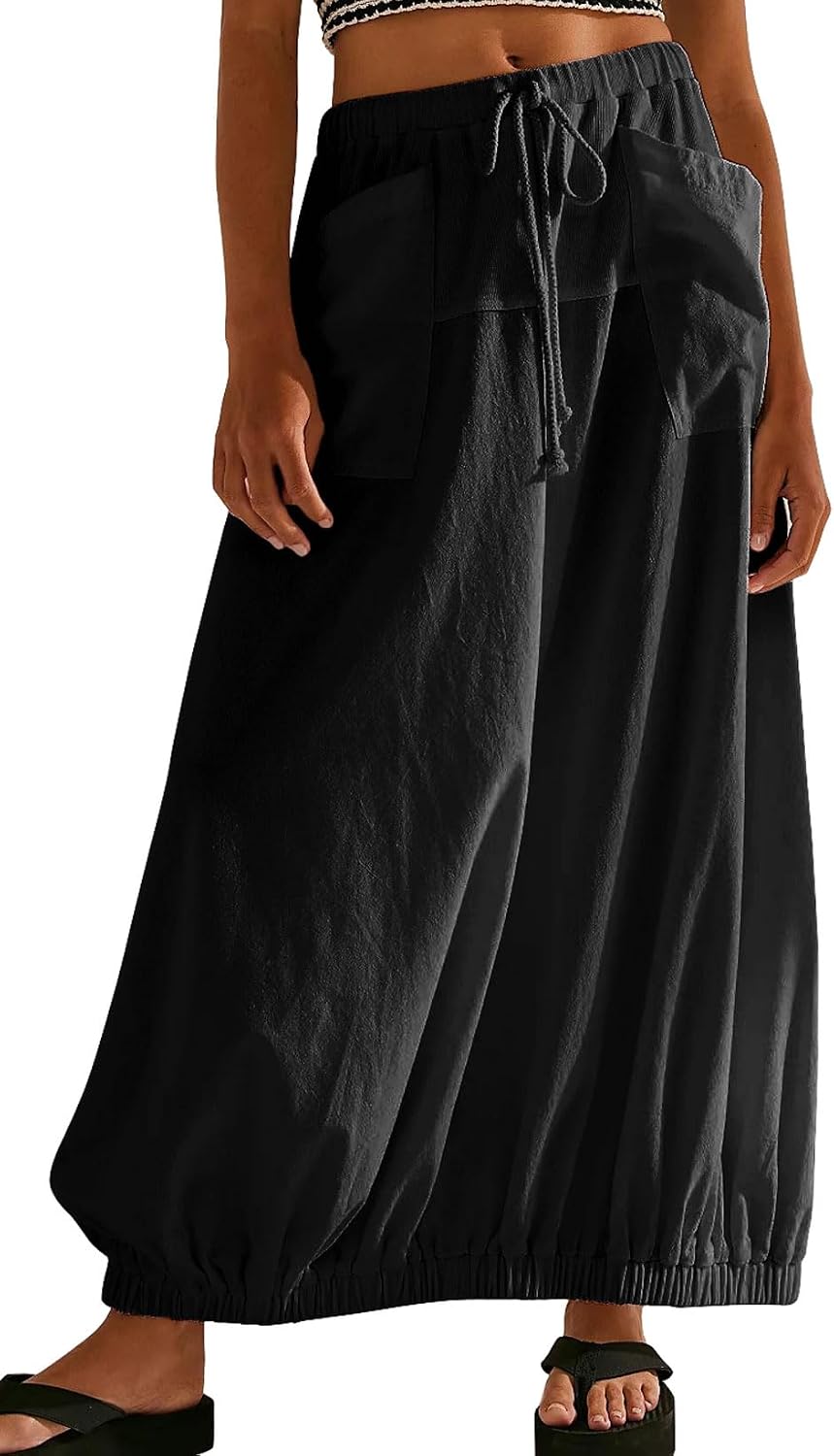 CHARTOU Women Baggy Parachute Skirt Comfy Casual Cotton Y2k Cargo Maxi Long Skirt