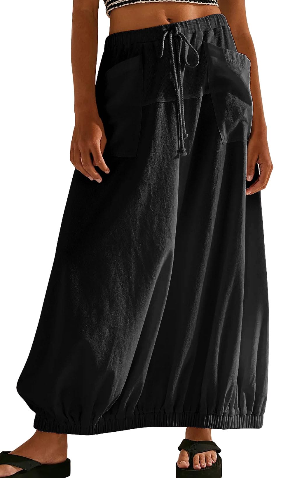 CHARTOU Women Baggy Parachute Skirt Comfy Casual Cotton Y2k Cargo Maxi Long Skirt