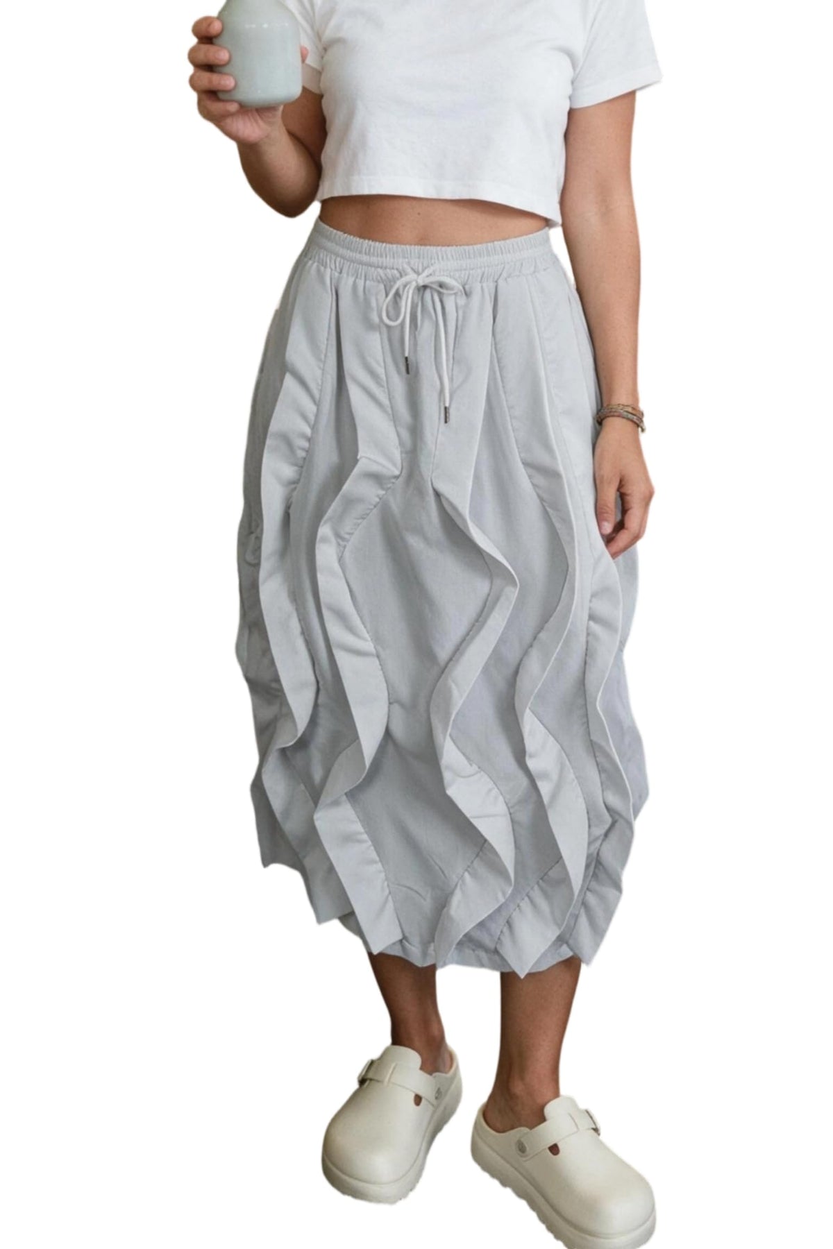 LROSEY Women Ruffle Cargo Skirt Y2k Novelty Drawstring Pleated Midi Skirts