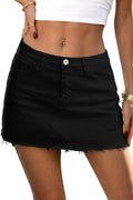 ELLEVEN Denim Mini Skirt Low Rise with Shorts Raw Hem Jean Skort Pockets