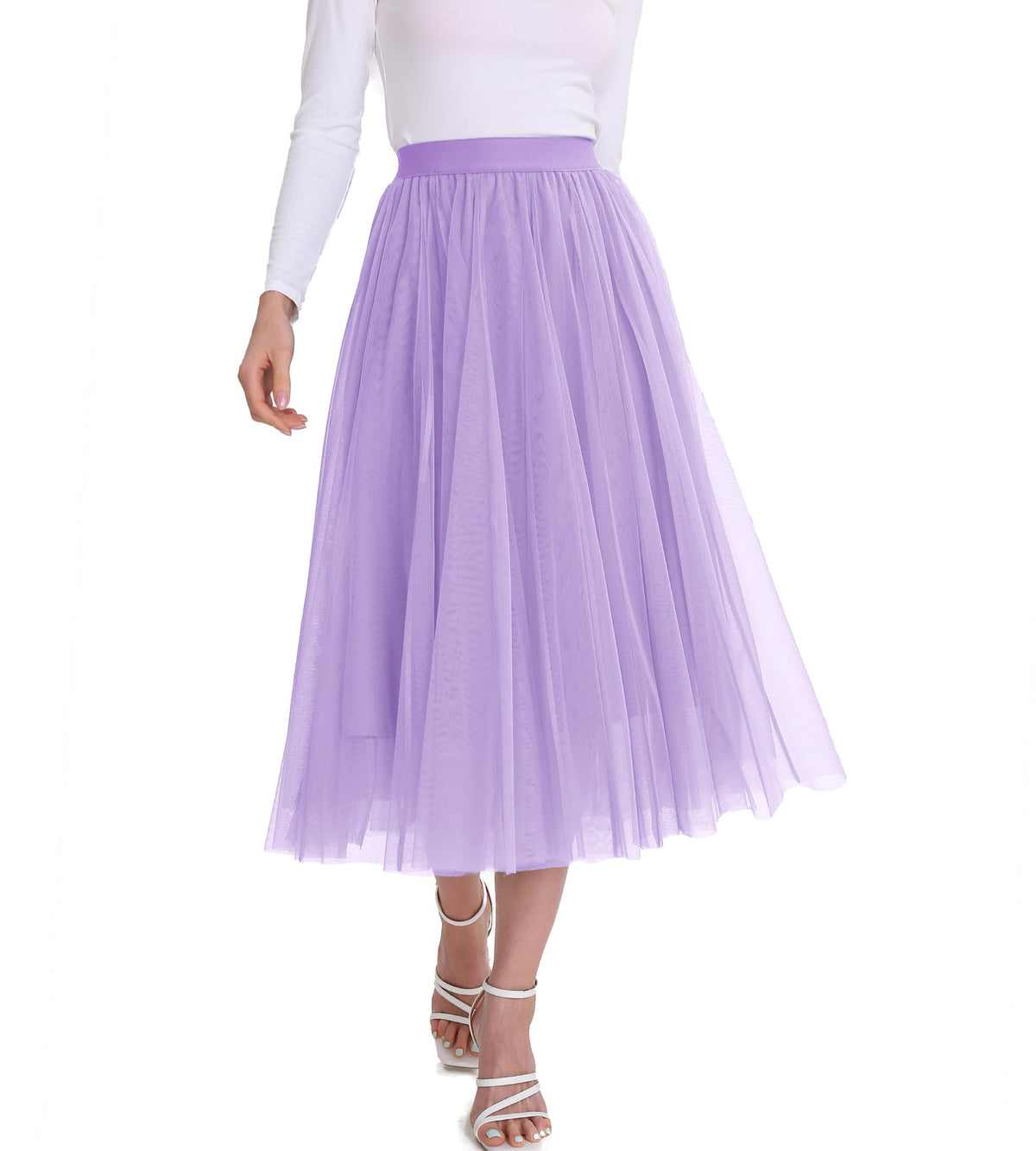 Women’s Tulle Skirts Midi Elastic High Waist Pleated Mesh Flowy A-Line Party Long Tutu Skirts…