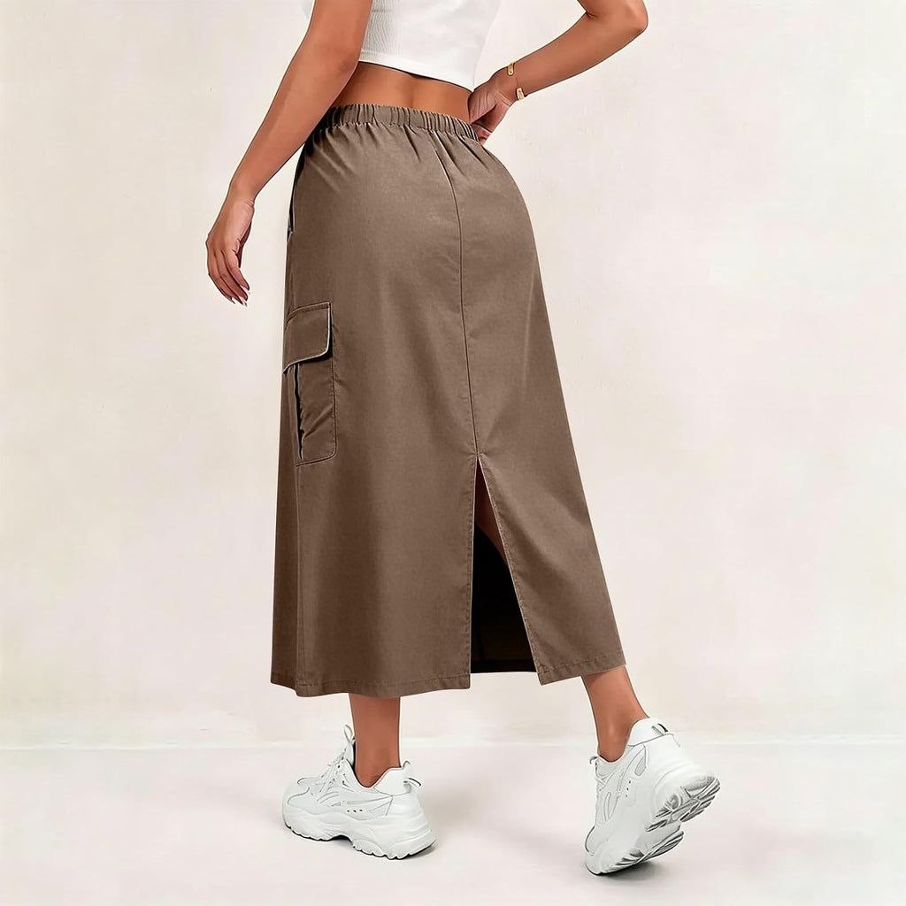 Cargo Skirts for Women Summer Trendy Quick Dry Midi Skirts Drawstring Hiking High Wasited A Line Skirt with Pockets