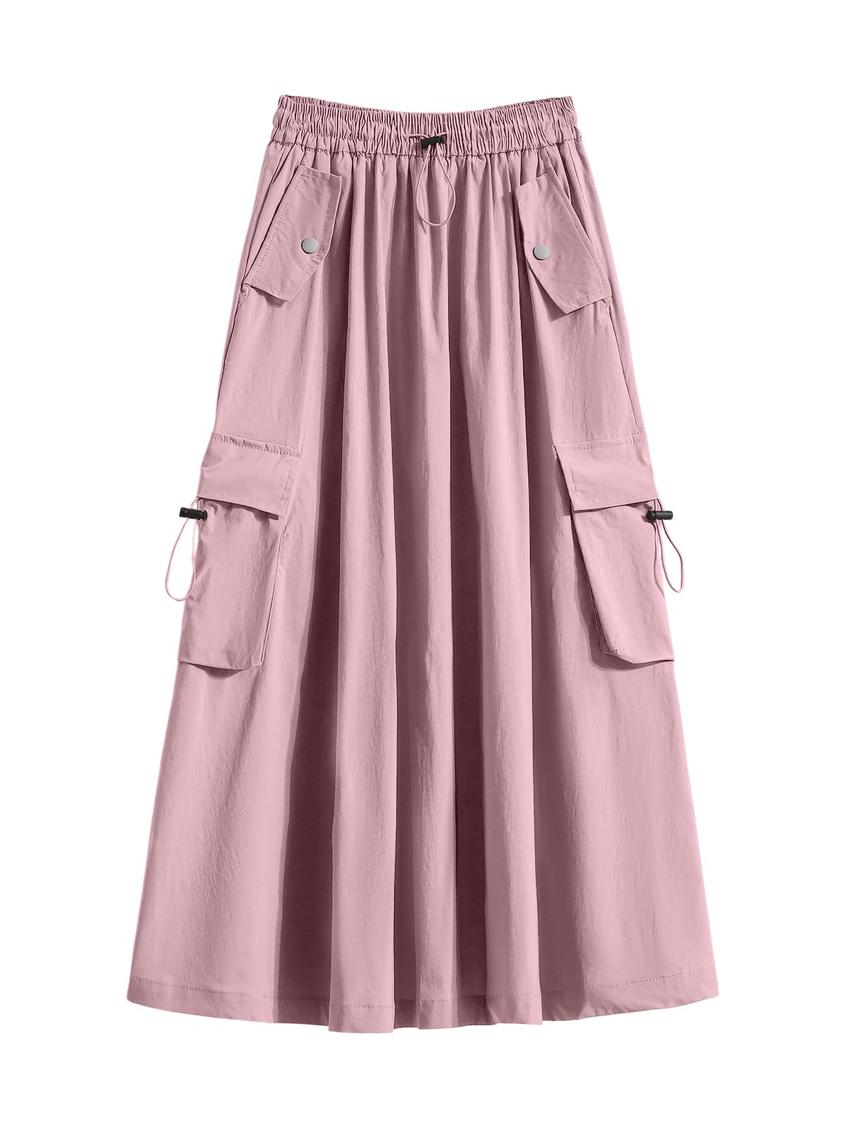 ebossy Women's Vintage Cotton Drawstring Elastic Waist Multi-Pockets Utility Pencil Long Cargo Skirts