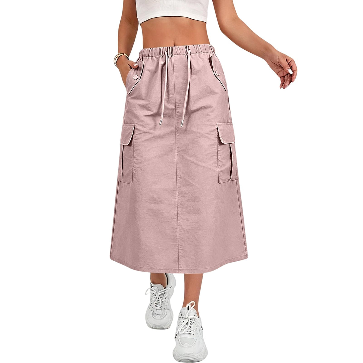 Cargo Skirts for Women Y2K Quick Dry Hiking Maxi Skirt Casual Drawstring High Waisted Parachute Skirts with Pockets