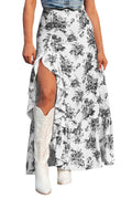 Pinclodly Floral Skirts for Women 2026 Casual High Waisted Wrap Beach Boho Skirt Summer Flowy Ruffle Maxi Skirt with Slit