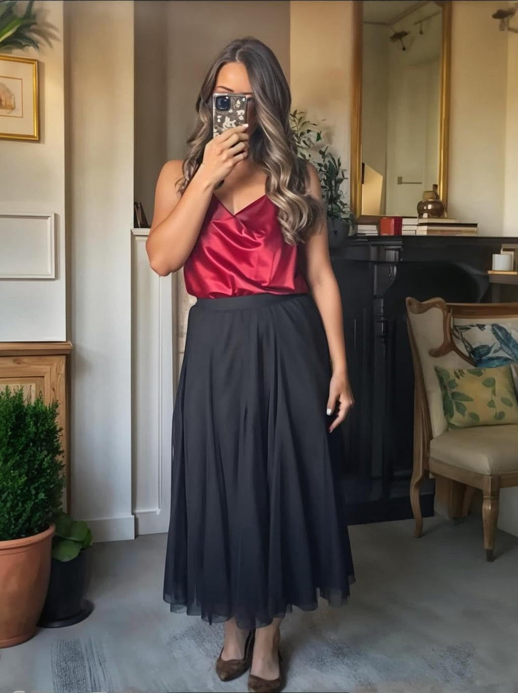 Happy Sailed Womens Tulle Skirt Elastic High Waisted A-Line Layered Flowy Long Skirts Date Night Outfit