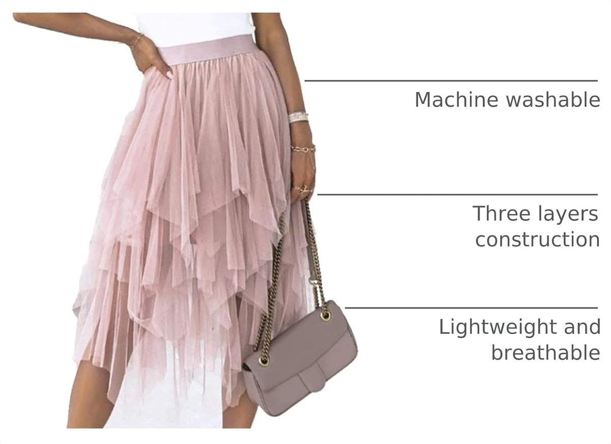 Reaowazo Tulle Skirts for Women Midi Long Fairy Skirt Tutu A-Line Mesh Layered High Elastic Waist Halloween Skirts