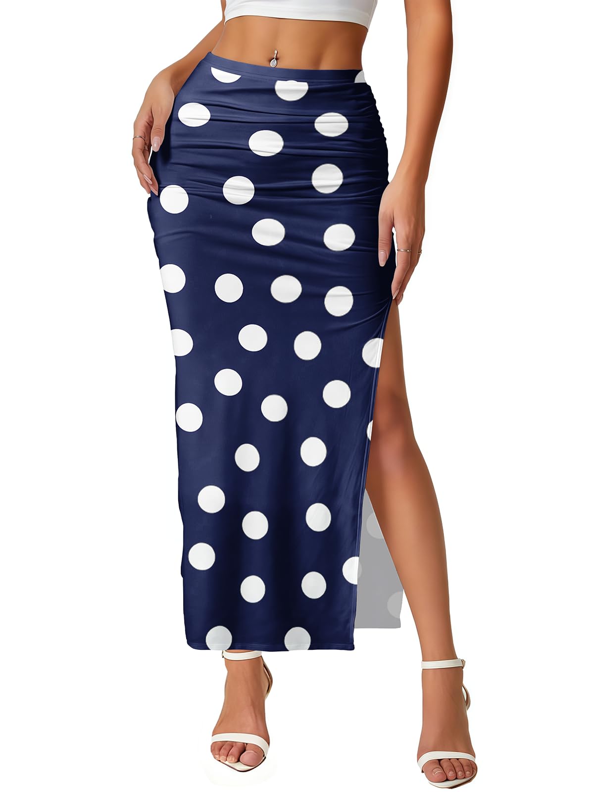 Women's Maxi Skirt Ruched Side Slit Thigh Elegant Bodycon Pencil Skirts