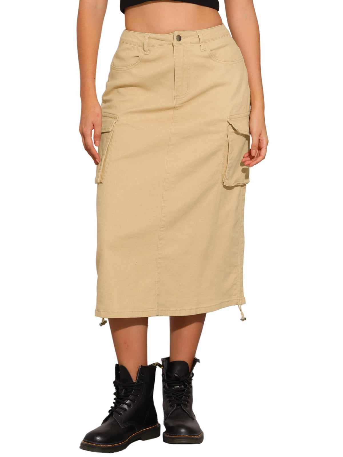 Allegra K Women's Cargo Midi Denim Skirt