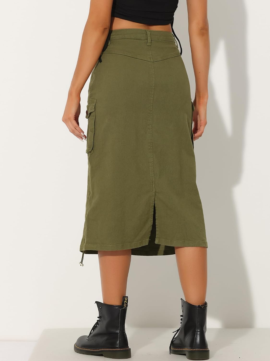 Allegra K Women's Cargo Midi Denim Skirt