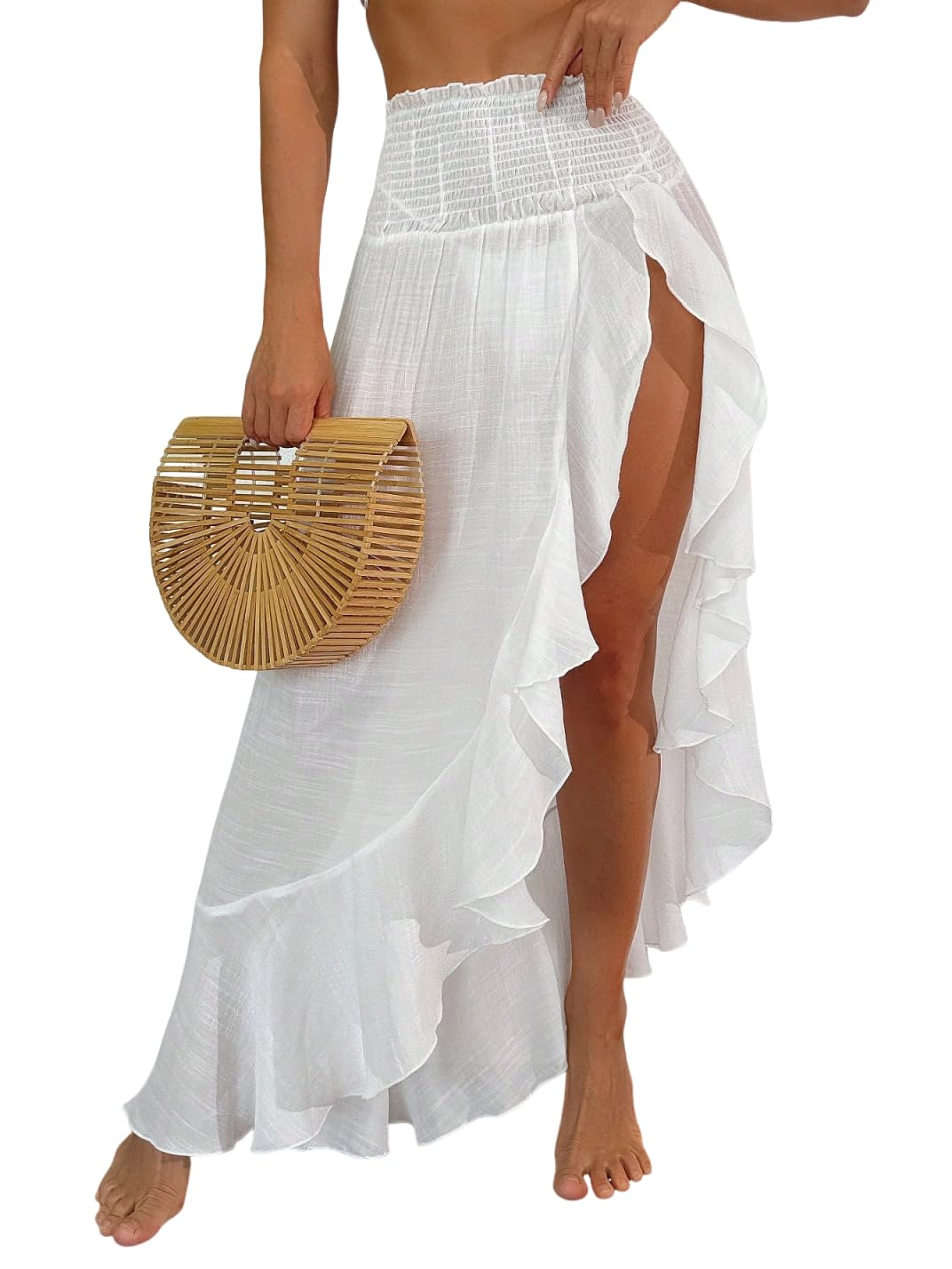 ZAFUL Split to Thigh Swimsuit Coverup for Women Semi-Sheer Maxi Skirt