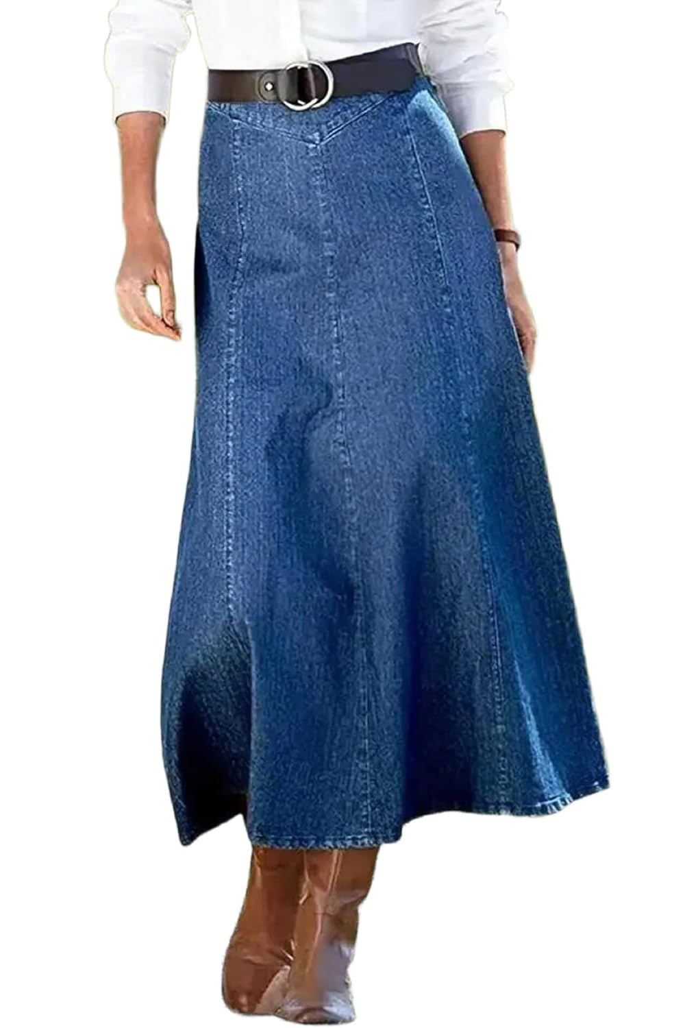 yoeasy Women's Vintage Denim Maxi Skirt Casual High Waist Flowy Swing A-Line Long Jean Skirt