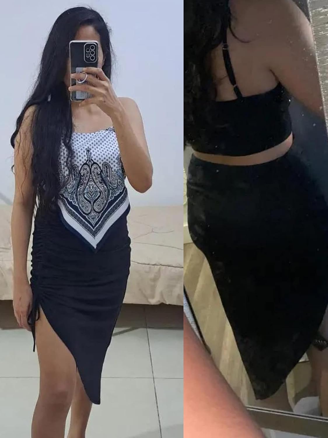 ZAFUL Women's Boho Skirt Asymmetrical Skirts Tied Floral Paisley Printed High Waist Ruched Skirts for Women