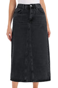 ebossy Women's Vintage Denim Skirt High Waist A Line Back Slit Mid Long Wash Jean Skirt with Pockets