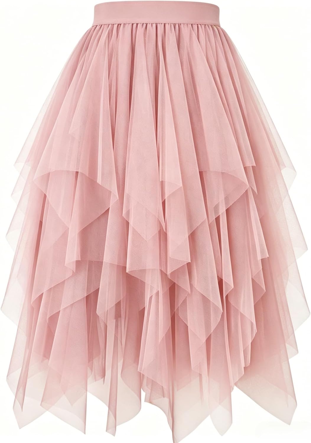 Women's Tulle Skirt High Low Layered A-Line Midi Fairy Skirt - Midi Length Irregular Tutu Skirt for Party 80s Outfit