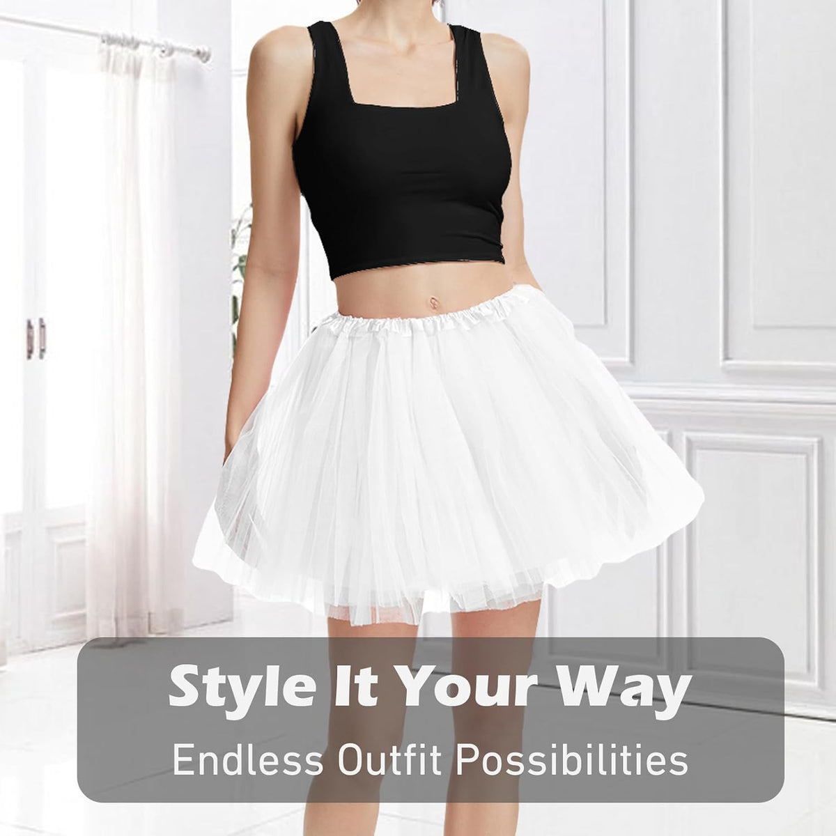 Adult Women's 4 - Layered Fluffy Tulle Tutu Skirt for Ballet, Dance, Halloween & Christmas Costumes