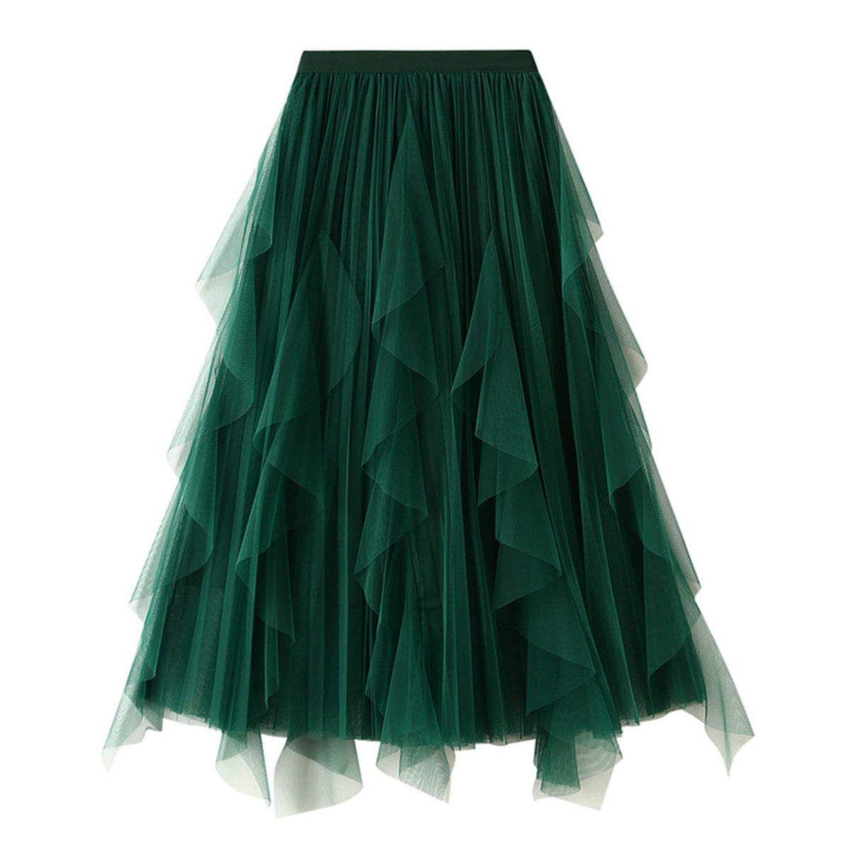 Dirholl Women's A-Line Fairy Patterned Elastic Waist Ruffle Tulle Layered Midi Skirt