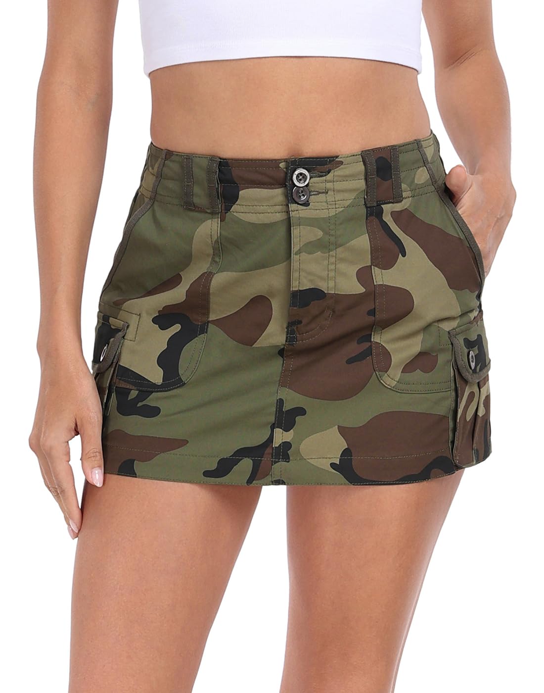 HDE Women's Micro Mini Cargo Skirt with 6 Pockets Y2K Cotton Utility Skirt