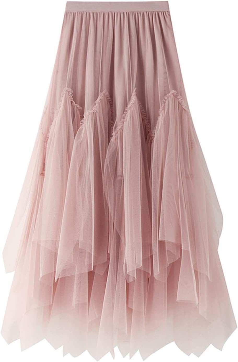 Women's Tulle Skirt Formal High Low Asymmetrical A-Line Fairy Elastic Waist Layered Long Midi Skirts