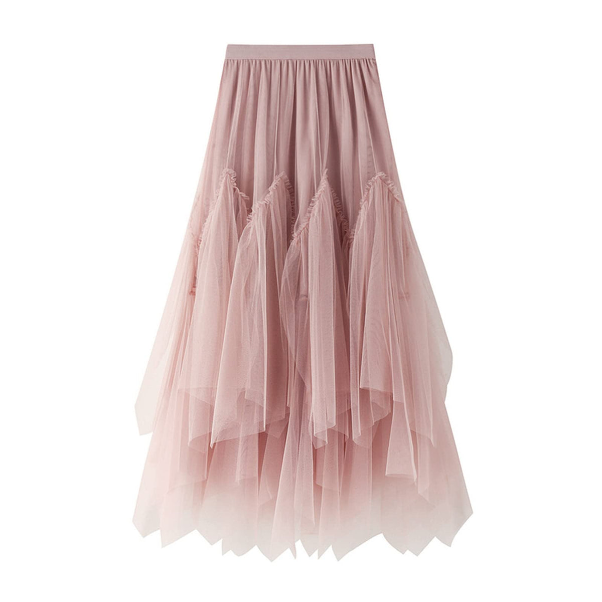 Women's Tulle Skirt Formal High Low Asymmetrical A-Line Fairy Elastic Waist Layered Long Midi Skirts