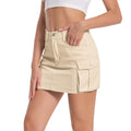 Women's Mini Cargo Denim Skirt, Low Rise Cargo Skirt Button Bodycon Jean Skirt with Pockets
