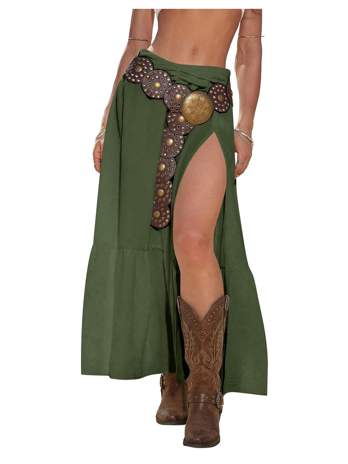SHENHE Women's Western High Slit Maxi Skirt Country Cowgirl Outfits