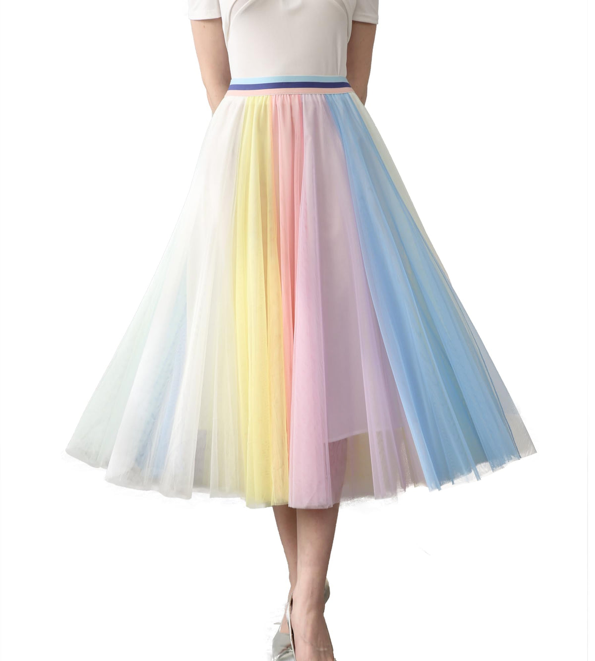 Women’s Tulle Skirts Midi Elastic High Waist Pleated Mesh Flowy A-Line Party Long Tutu Skirts…