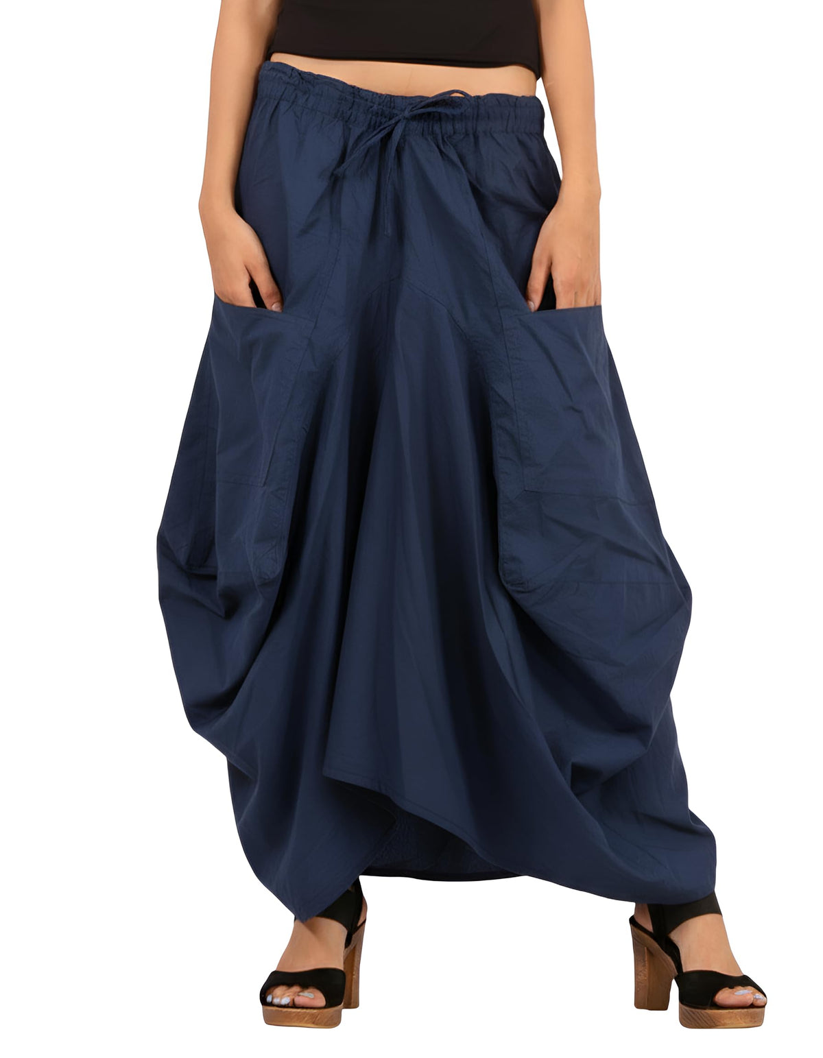 SARJANA Women Cotton Solid Pockets Skirt Hippie Afghani Ethnic