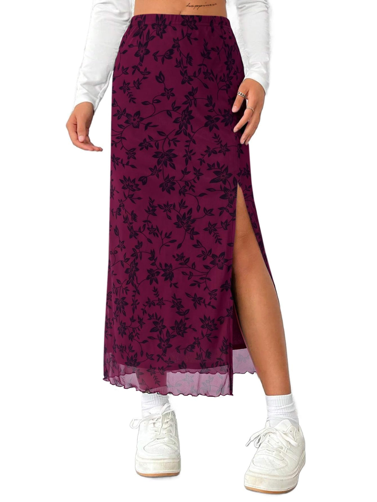 Avanova Women's Mesh Slit Split Long Skirts High Waisted Sexy Summer Maxi Skirts