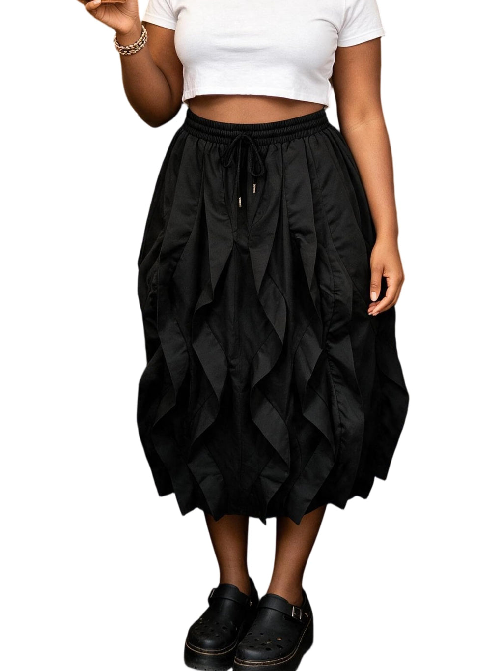 LROSEY Women Ruffle Cargo Skirt Y2k Novelty Drawstring Pleated Midi Skirts