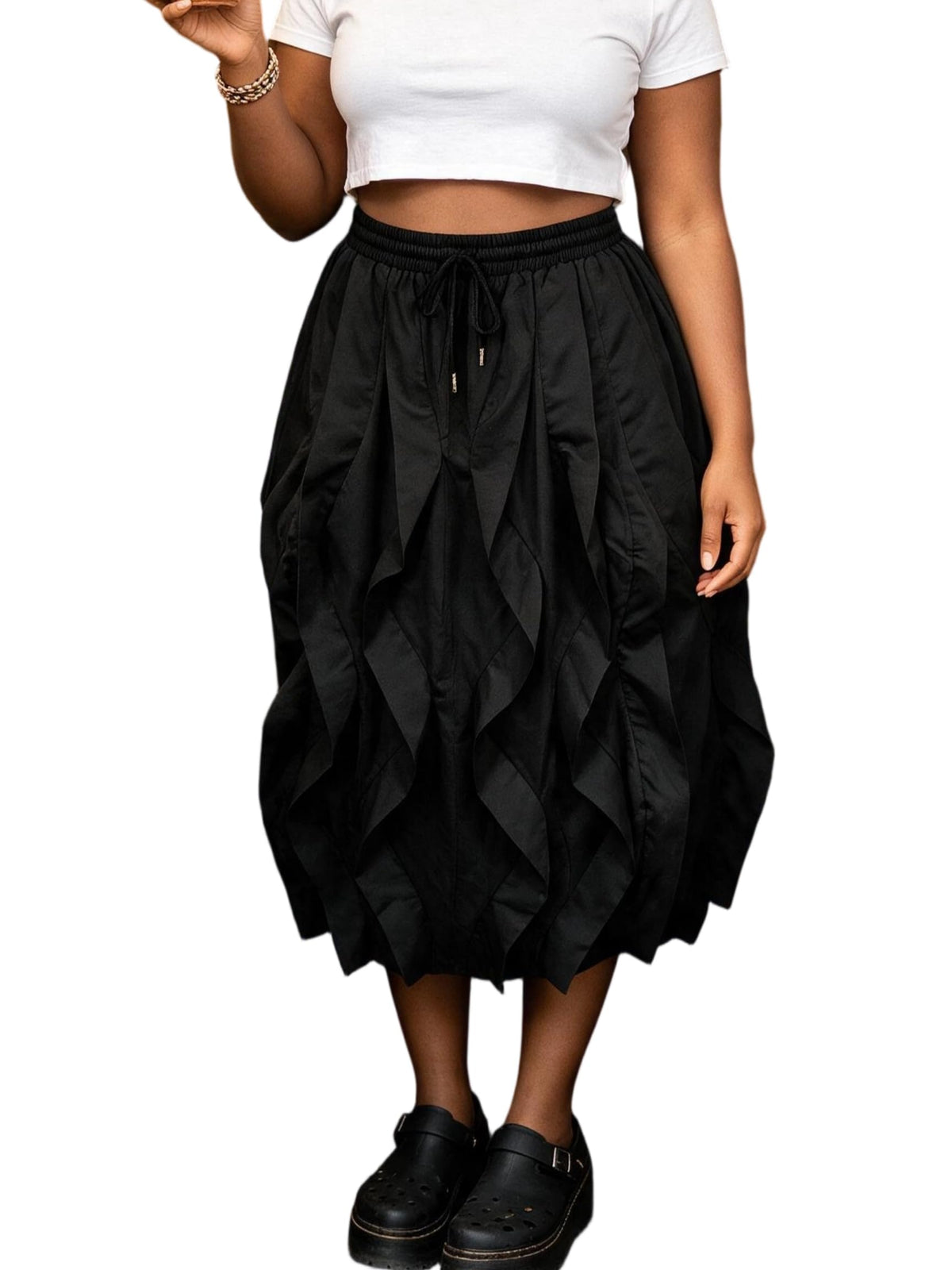 LROSEY Women Ruffle Cargo Skirt Y2k Novelty Drawstring Pleated Midi Skirts