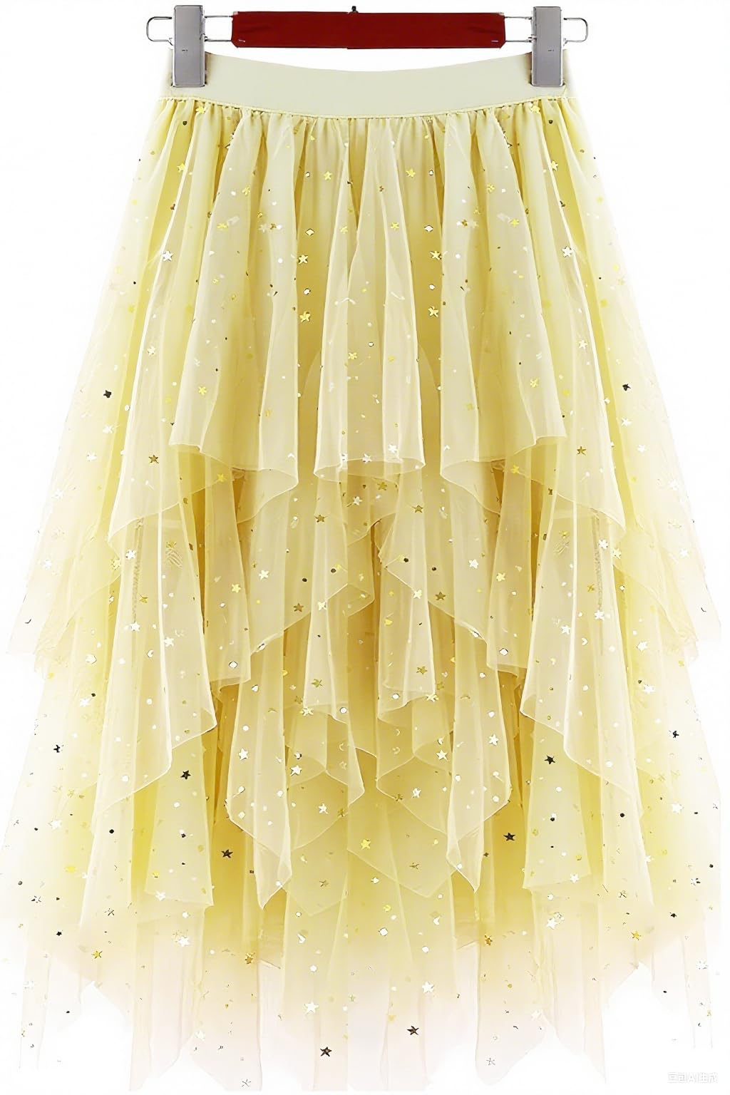 LBKKC Tulle Skirts for Women, Puffy Skirt Asymmetrical Midi Length Ruffled Tutu Layered Mesh Fairy Skirt
