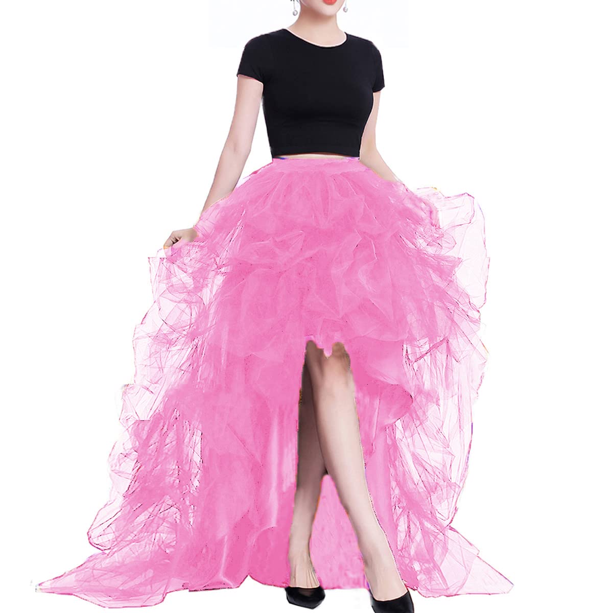 Lisong Women High Waist High Low Layered Tulle Floor Length Spectial Occasion Skirt