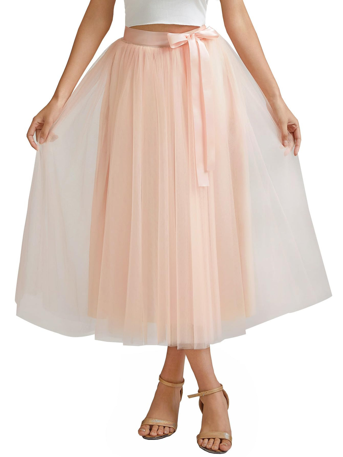 A line Tea Length Tulle Skirt for Party Prom Casual Wear