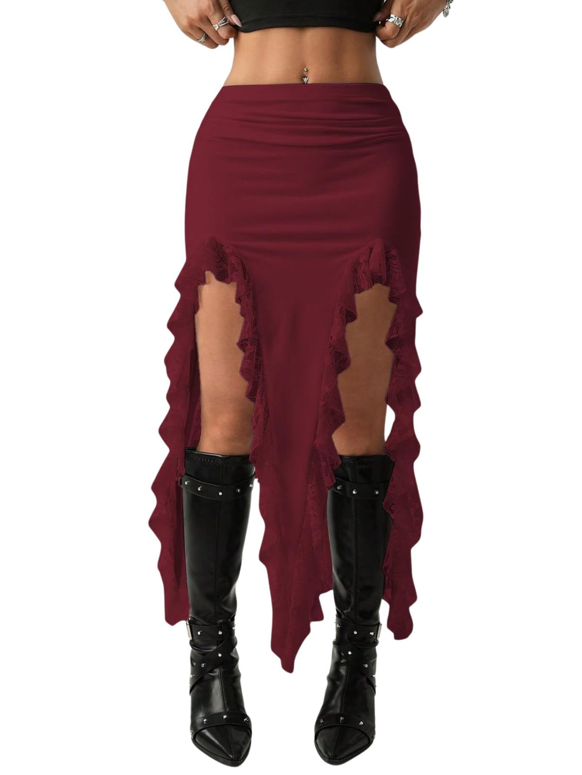 Verdusa Women's Asymmetrical Lace Skirt Western Flowy Skirt Festival Outfit