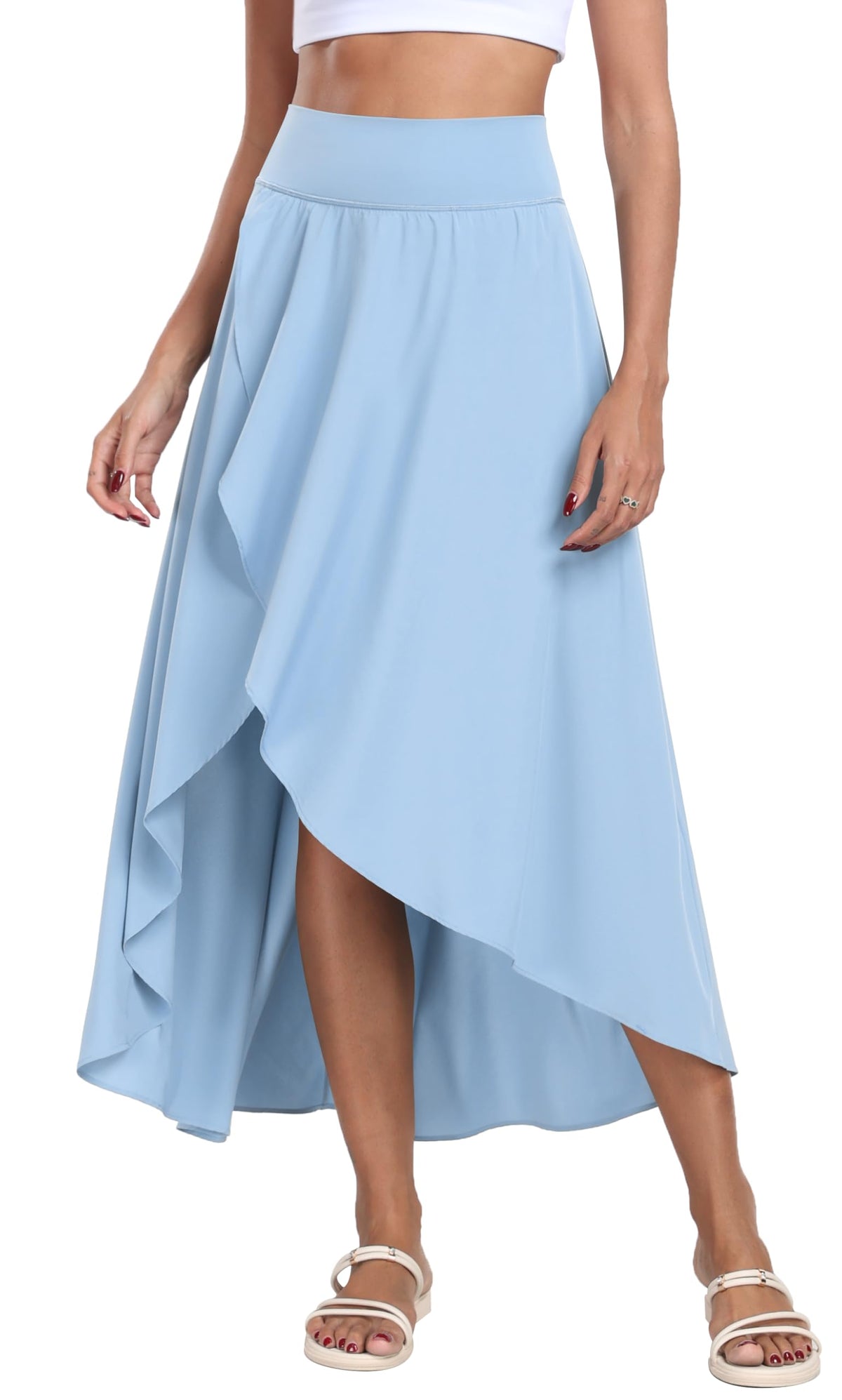 IUGA High Waist Maxi Skirt with Slit Ruffle Wrap Skirt Trendy Flowy Skirts for Women Long Skirts with Shorts Underneath