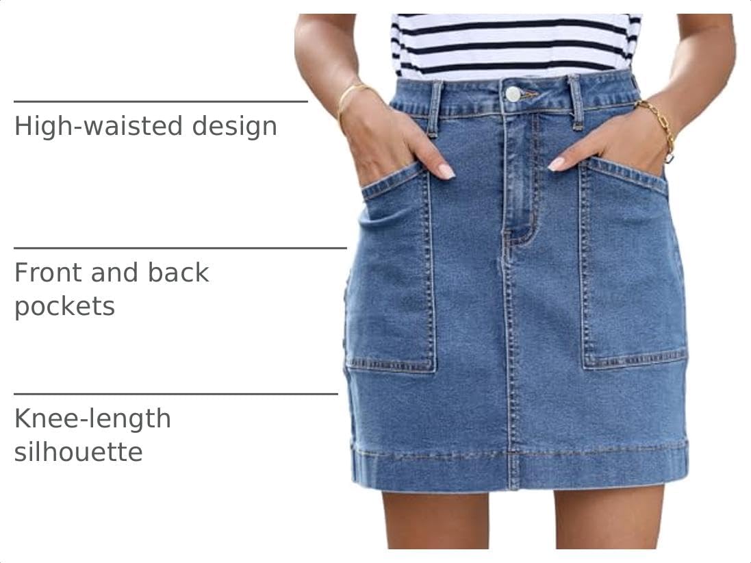 Sidefeel Women's Jean Skirt High Waisted Denim Skirt with Pockets