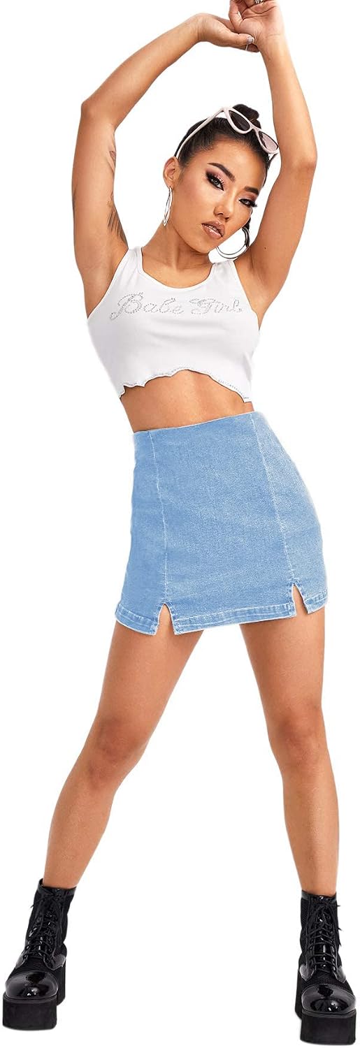 Floerns Women's Split Hem High Waist Denim Skorts Skirt Shorts