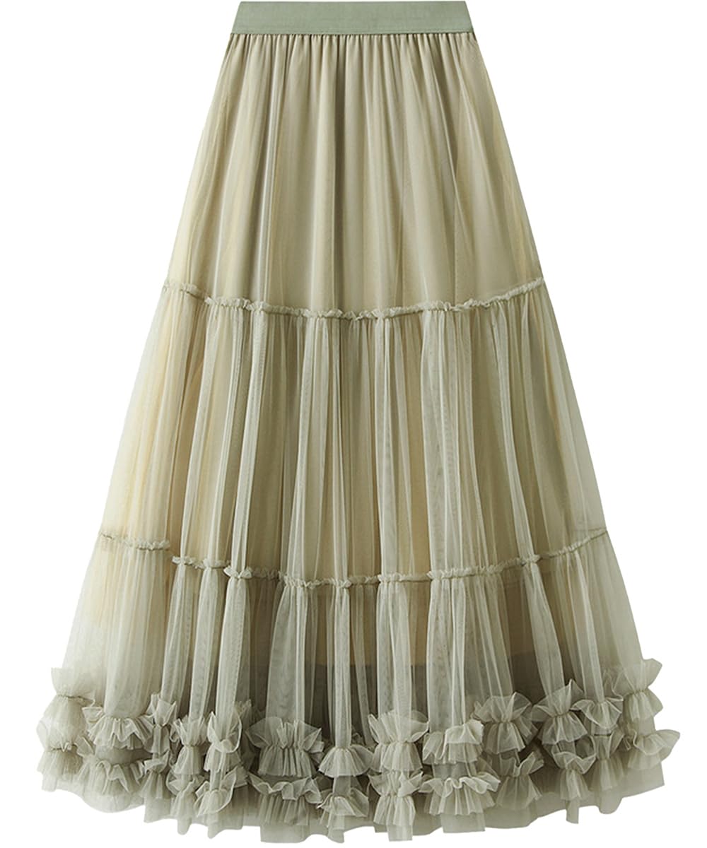 Tulle Skirts for Women Long Length Tutu Fairy Tiered Skirt A Line Mesh Elastic Waist Skirts