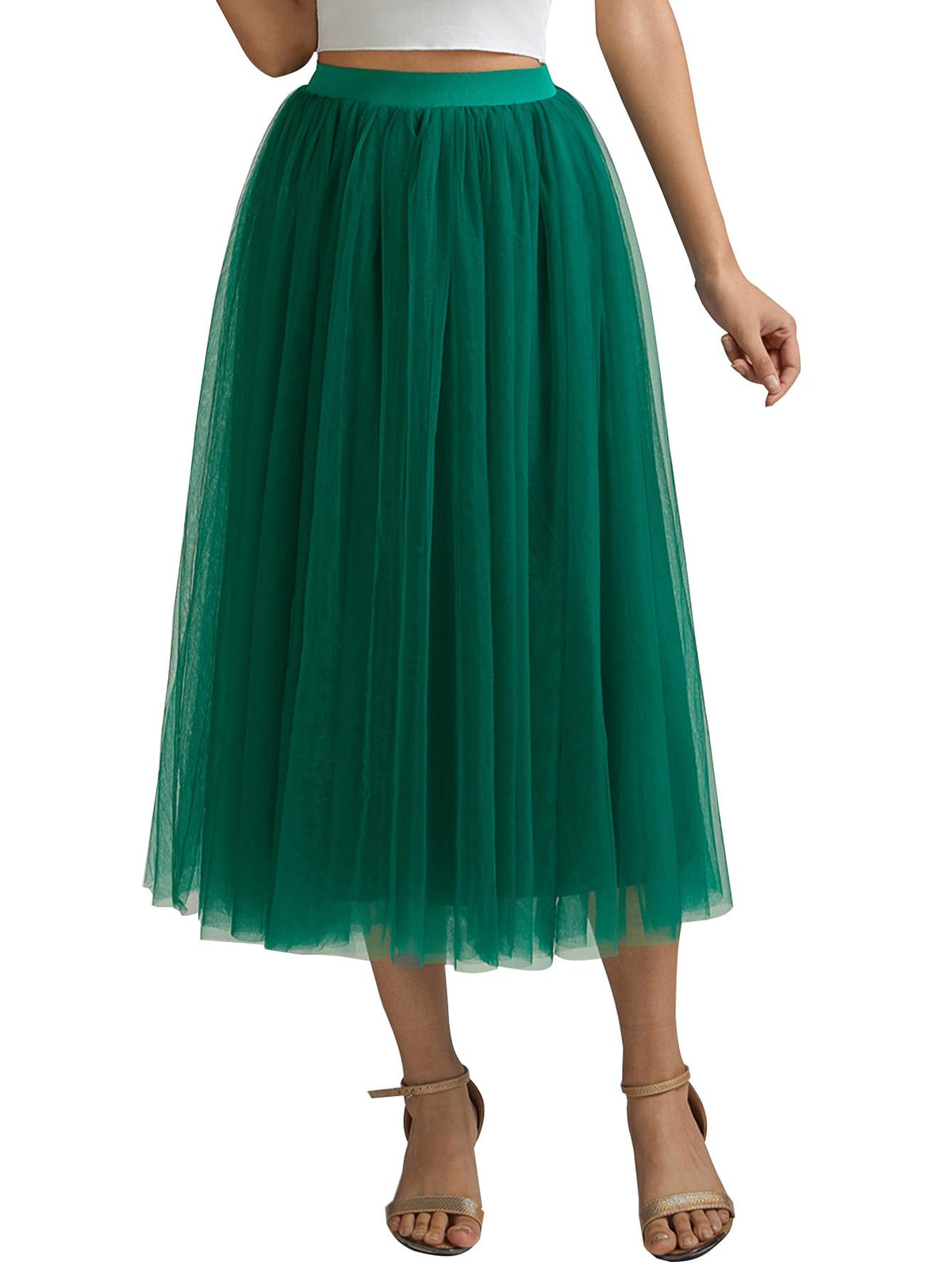 A line Tea Length Tulle Skirt for Party Prom Casual Wear