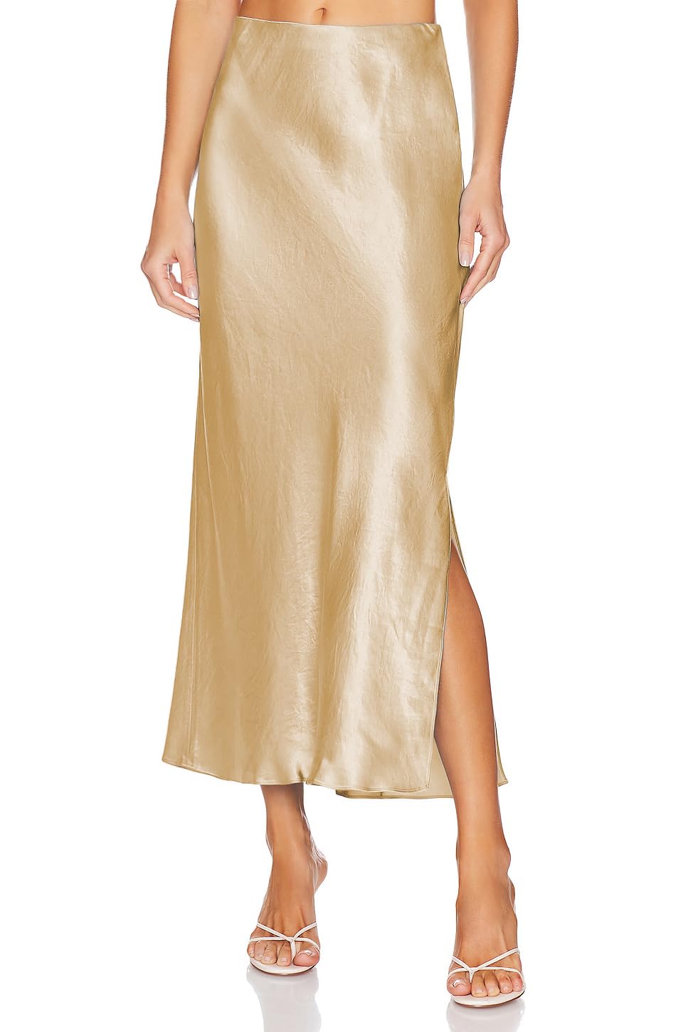 Womens Satin Silk Maxi Slit Skirt Elastic Waistband Leopard Print Maxi Long Satin Slit Skirts for Women