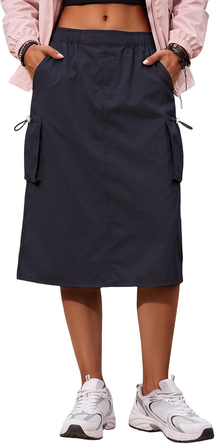 EARKOHA Womens Athletic Skirt Quick Dry Midi Cargo Skirt with 4 Pockets