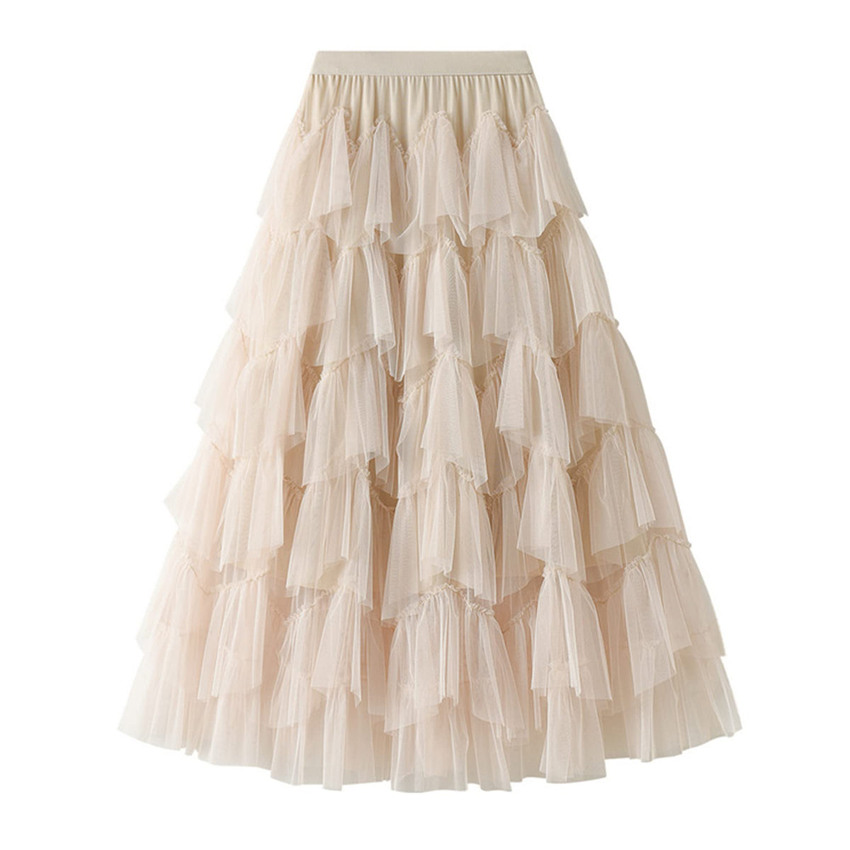 Dirholl Women's A-Line Fairy Patterned Elastic Waist Ruffle Tulle Layered Midi Skirt