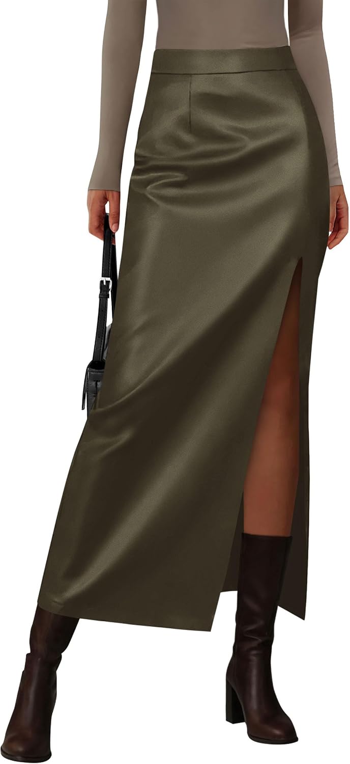 PRETTYGARDEN Women's Faux Leather Long Pencil Skirt