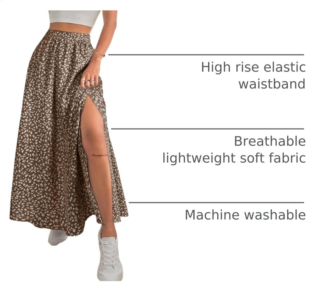 Avanova Women Boho Floral Slit Maxi Skirt Split Thigh High Waisted Long Skirts